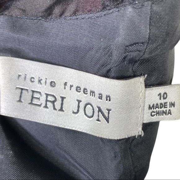 Teri Jon by Rickie Freeman Illusion Yoke Satin Cocktail Dress Size 10 Black - Picture 9 of 13